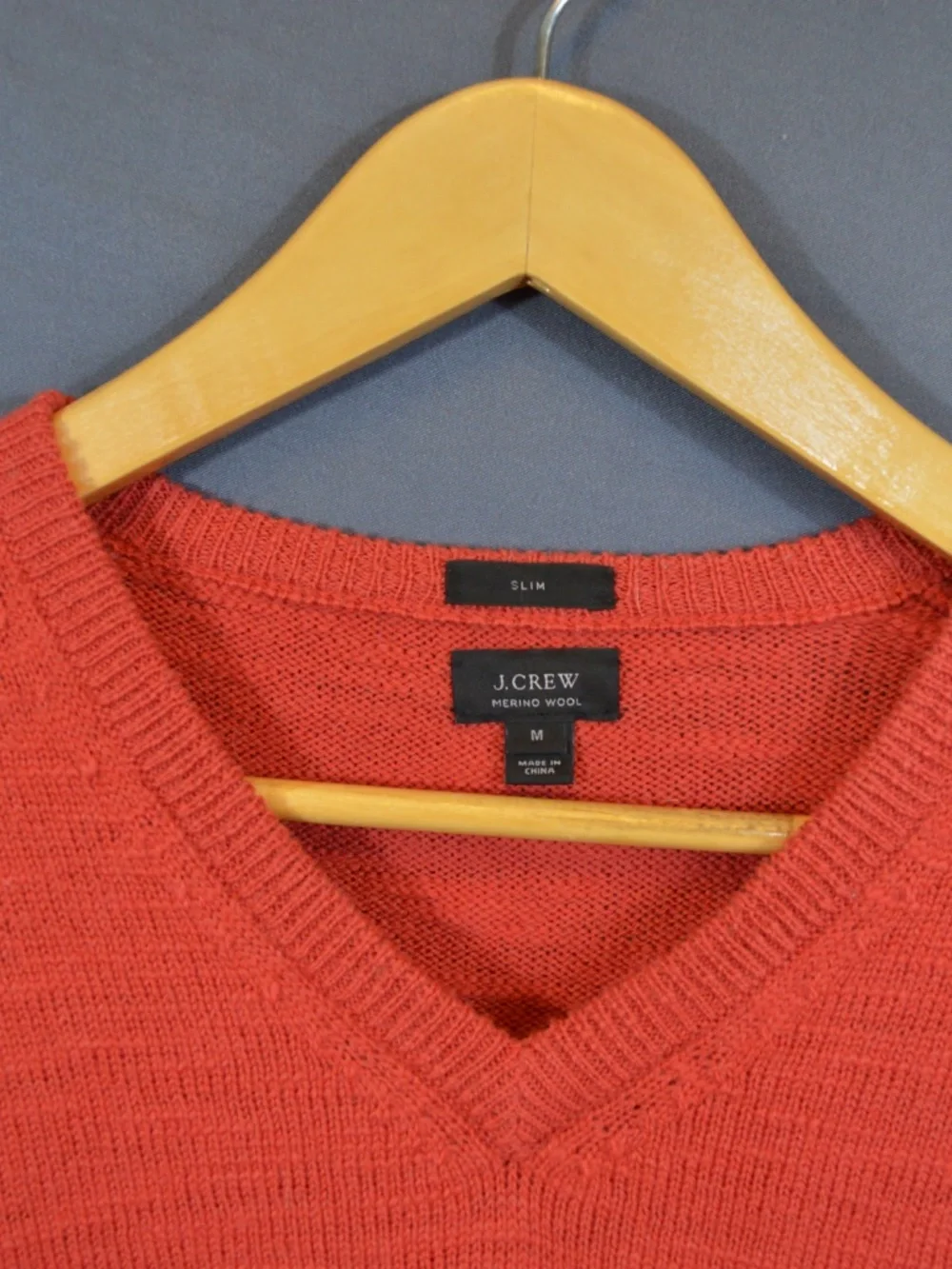 J.Crew Slim Merino Wool V-Neck Sweater Elbow Patches Terracotta Orange Size M